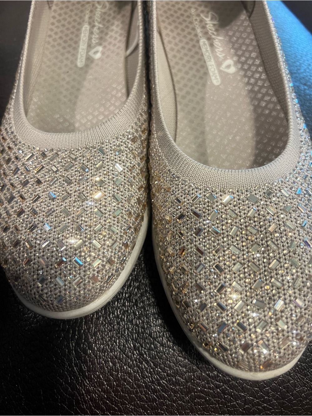 Skechers Glittery Rhinestone Slip-On Flats in Silver - Picture 2 of 4